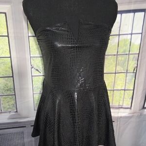 SHEIN Black Strapless Faux-Croc Skater Dress